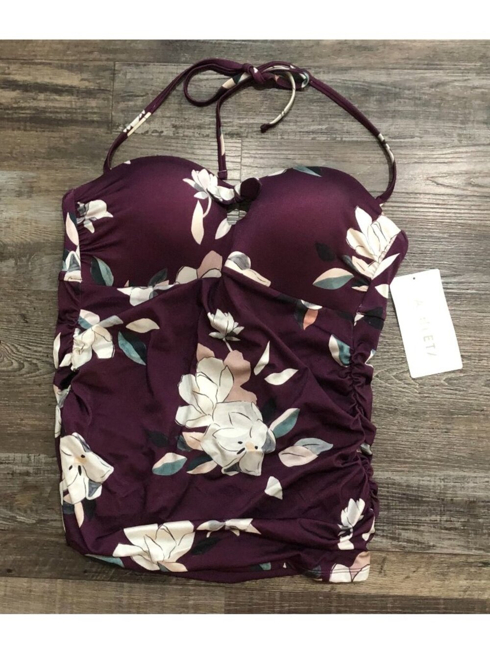 Athleta Women Large Tankini Top Aqua luxe Floradora Mixed Berry Floral New